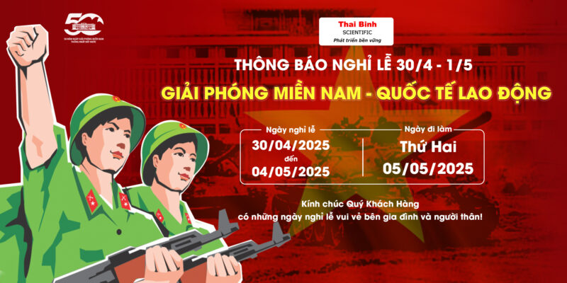 ảnh thông báo nghỉ lễ 30-4 và 1-5 năm 2025 của công ty TNHH Vật tư Khoa học Kỹ thuật Thái Bình - Thai Binh Scientific